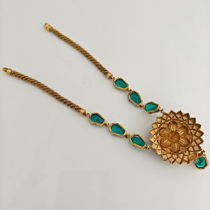 92.5 Silver green stones and chain model Desgin Necklace-RCM1639