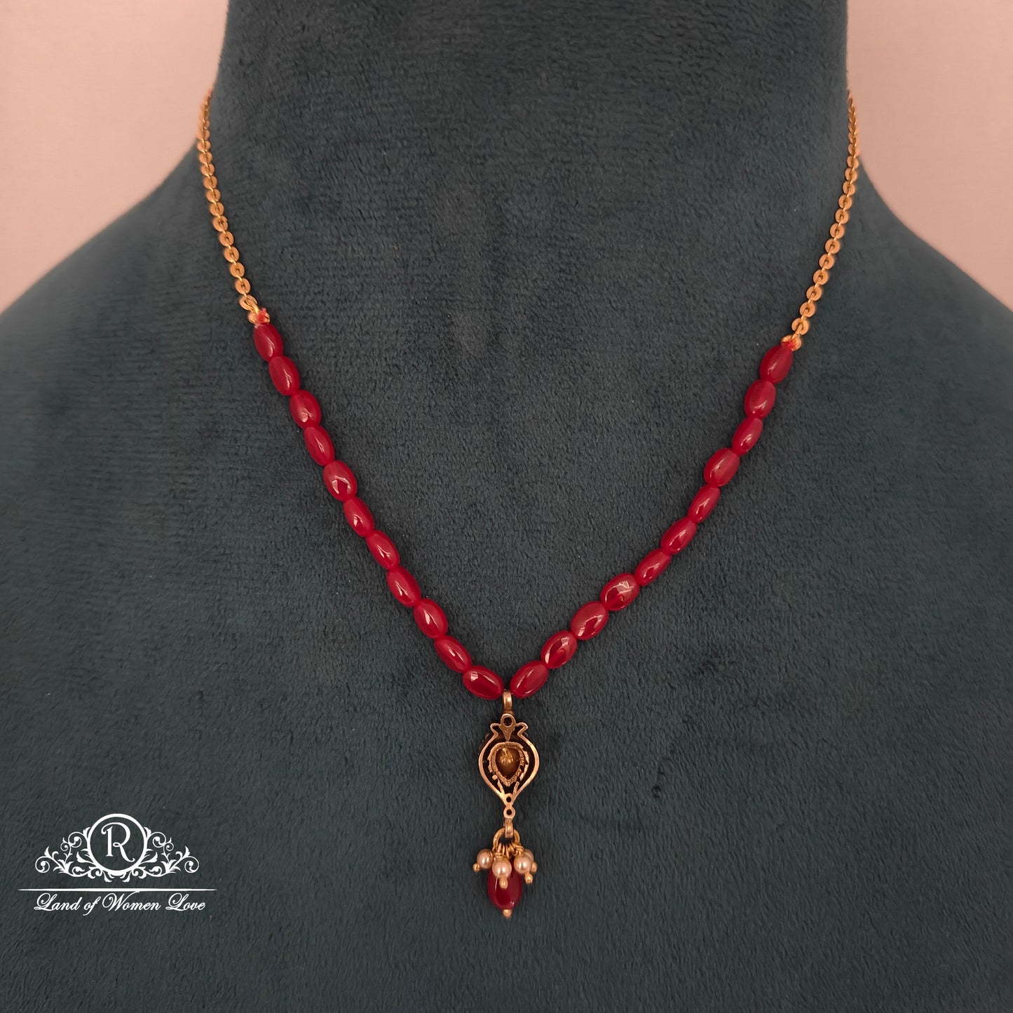 92.5 SILVER BEADS CHAIN WITH MOSSINATE LOCKET -RCH1252
