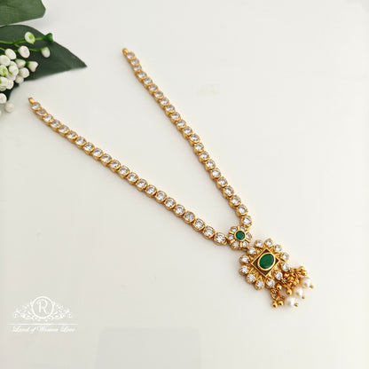 92.5 Silver White and  Green Stone Necklace -RCR125
