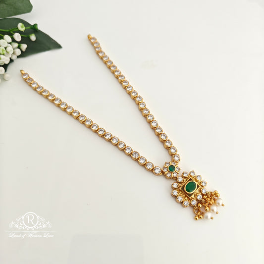 92.5 Silver White and  Green Stone Necklace -RCR125