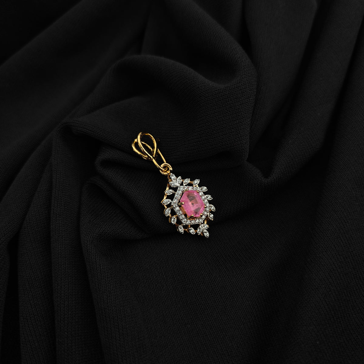 92.5 silver diamond finishing locket with pink stone-RCSB054