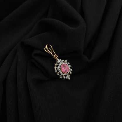 92.5 silver diamond finishing locket with pink stone-RCSB054