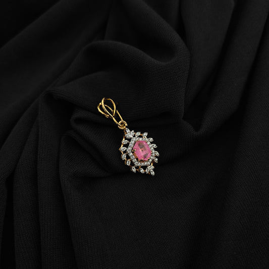 92.5 silver diamond finishing locket with pink stone-RCSB054