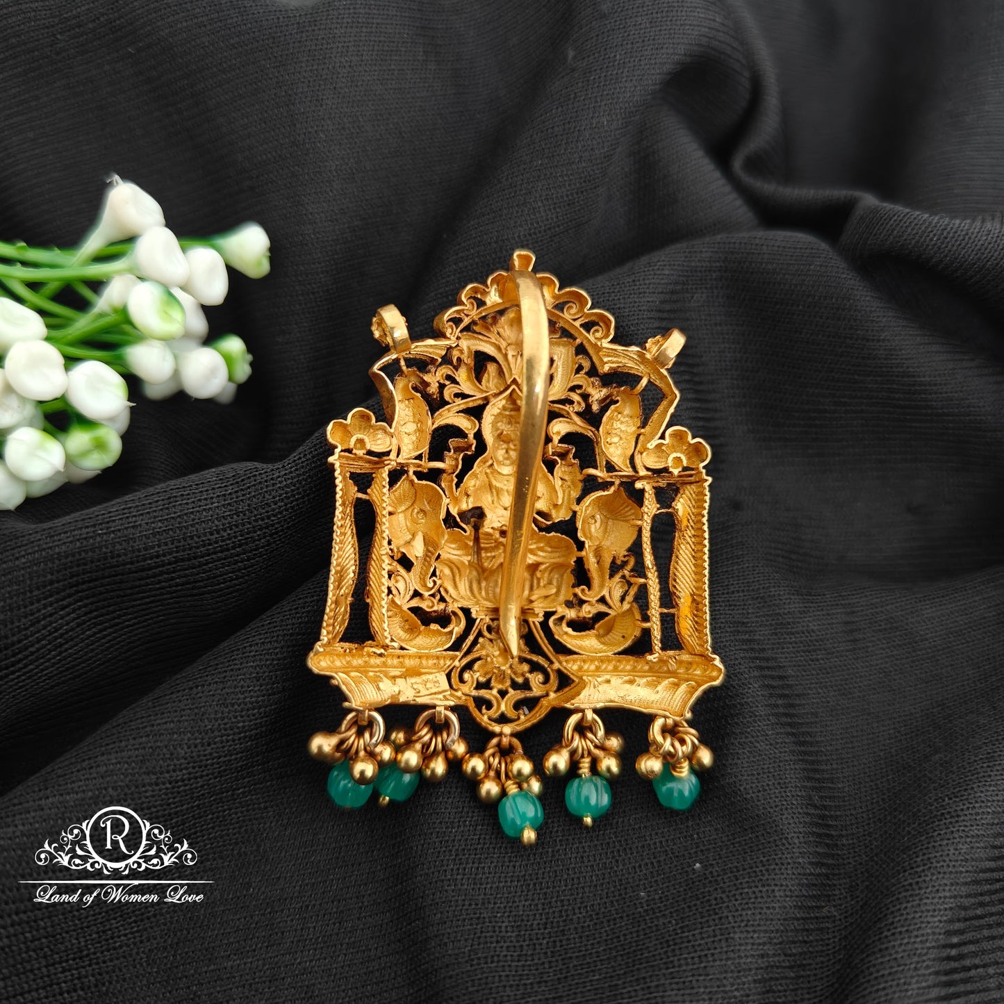 92.5 Silver lakshmidevi and peacock design pendent with beads hangings-RCR104