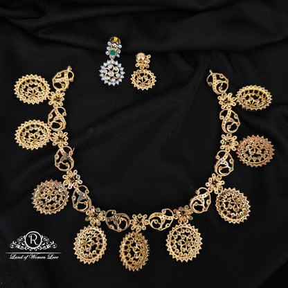 92.5 SILVER DIAMOND FINISHING NECKLACE WITH EARRINGS-RCHD112