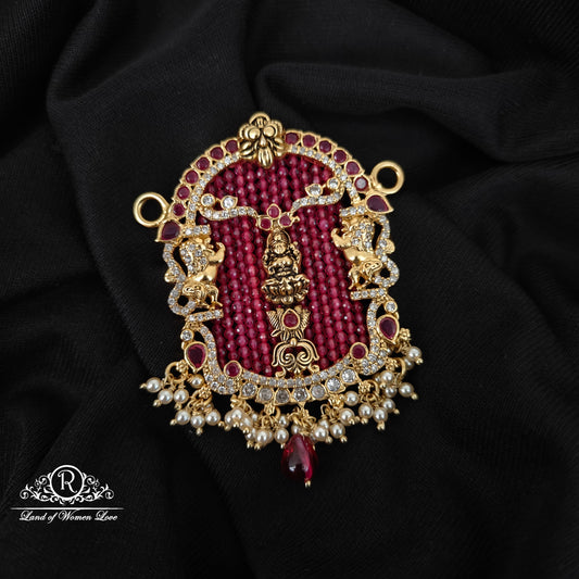 92.5  SILVER LAKSHMI DEVI RUBY STONE MALA LOCKET -RCM1385-1