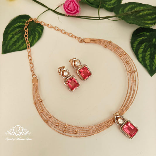 92.5 silver rose gold polish kante with mossinate fixed pendent and earrings-RCVH27