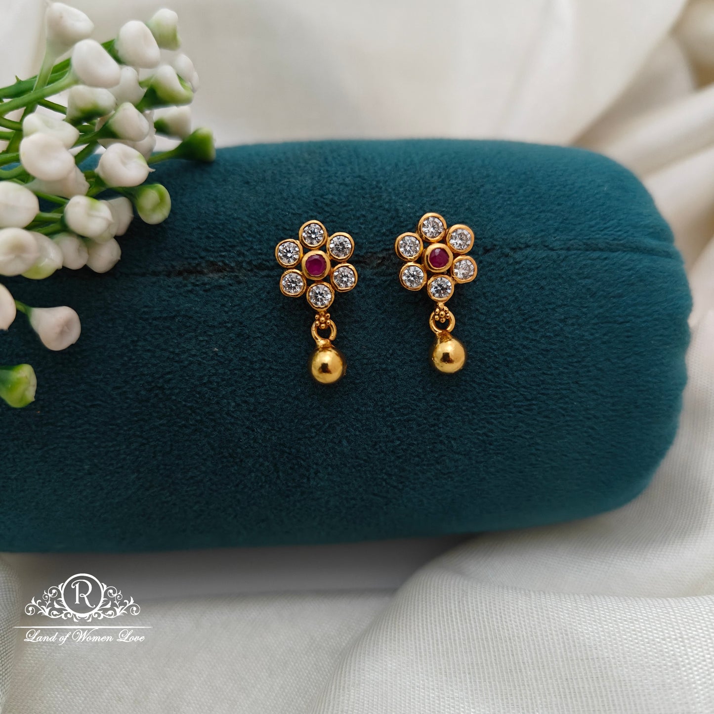 92.5 Silver Small White Stone  Earrings-RCR046