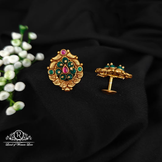 92.5 SILVER GREEN BEADS ROUND STUDS-RCJR1089