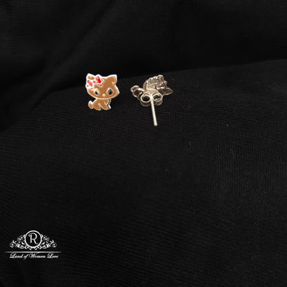 92.5 Silver Cat  Kids Earrings-RCHS58