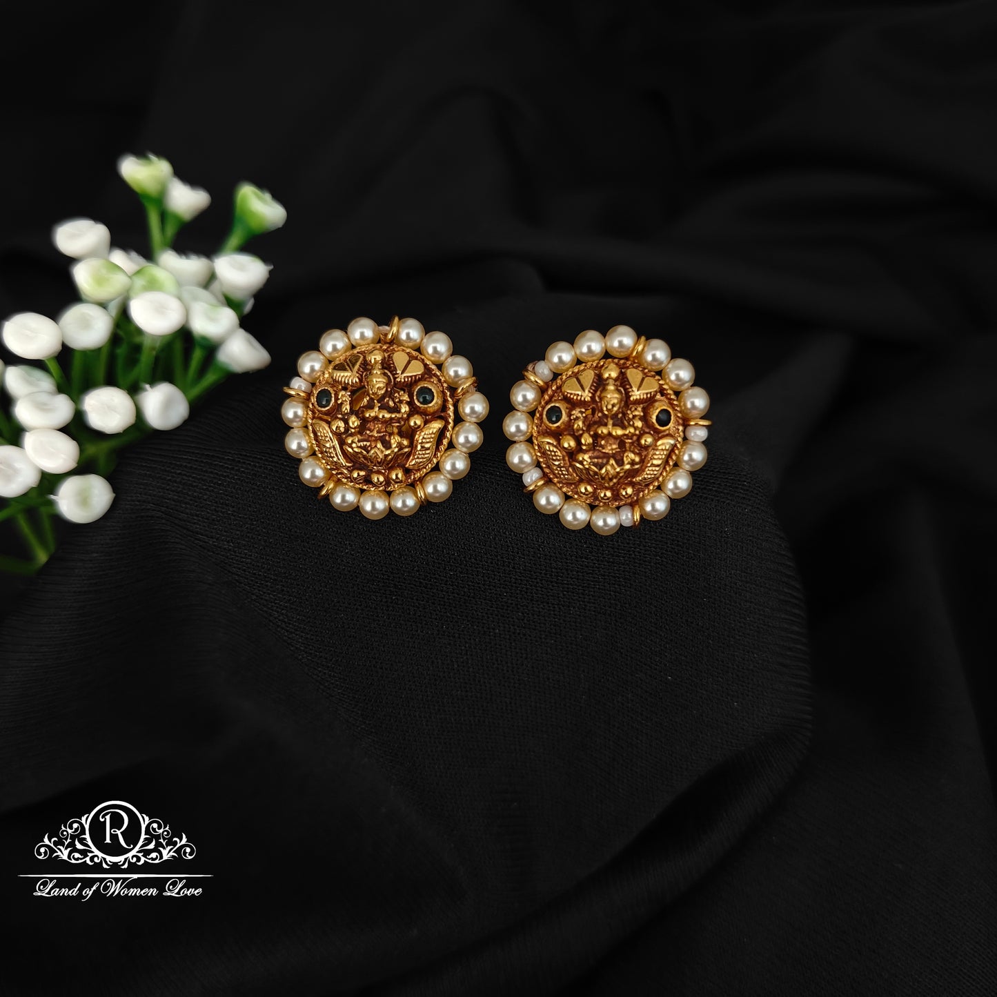 92.5 SILVER LAKSHMI DEVI WITH PEARL ROUND STUDS-RCJR1085
