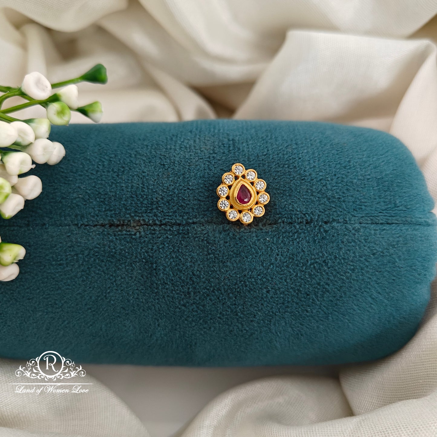92.5silver nosepin with white and ruby stone -RCR139