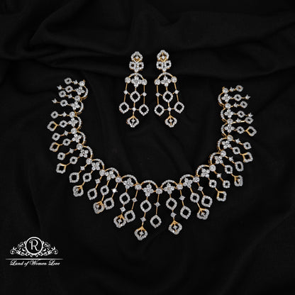 92.5 SILVER DIAMOND FINISHING NECKLACE WITH EARRINGS-RCHD111