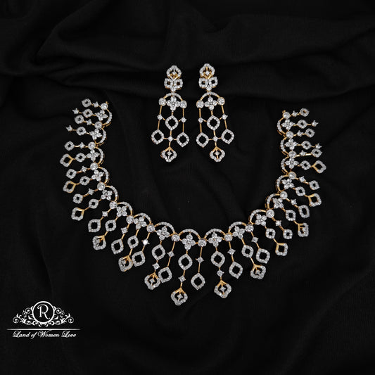 92.5 SILVER DIAMOND FINISHING NECKLACE WITH EARRINGS-RCHD111