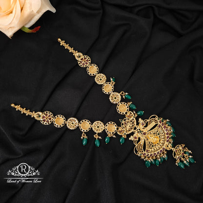 92.5 silver peacock design necklace with green beads hangings-RCMB041