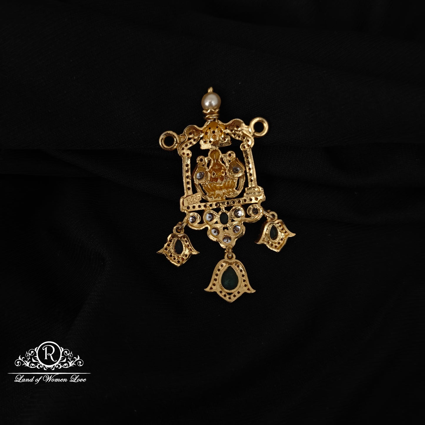 92.5 silver mala locket Lakshmi design with CZ stones-RCH1017