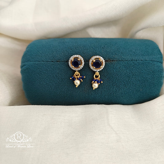 92.5 silver Blue stone diamond finishing  earrings with hanging -RCR217