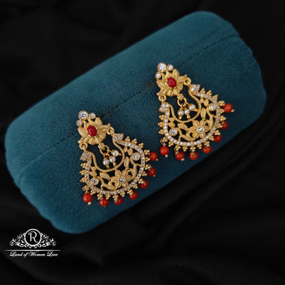 92.5 SILVER CHANDBALI CORAL BEADS EARRINGS -RCM1377