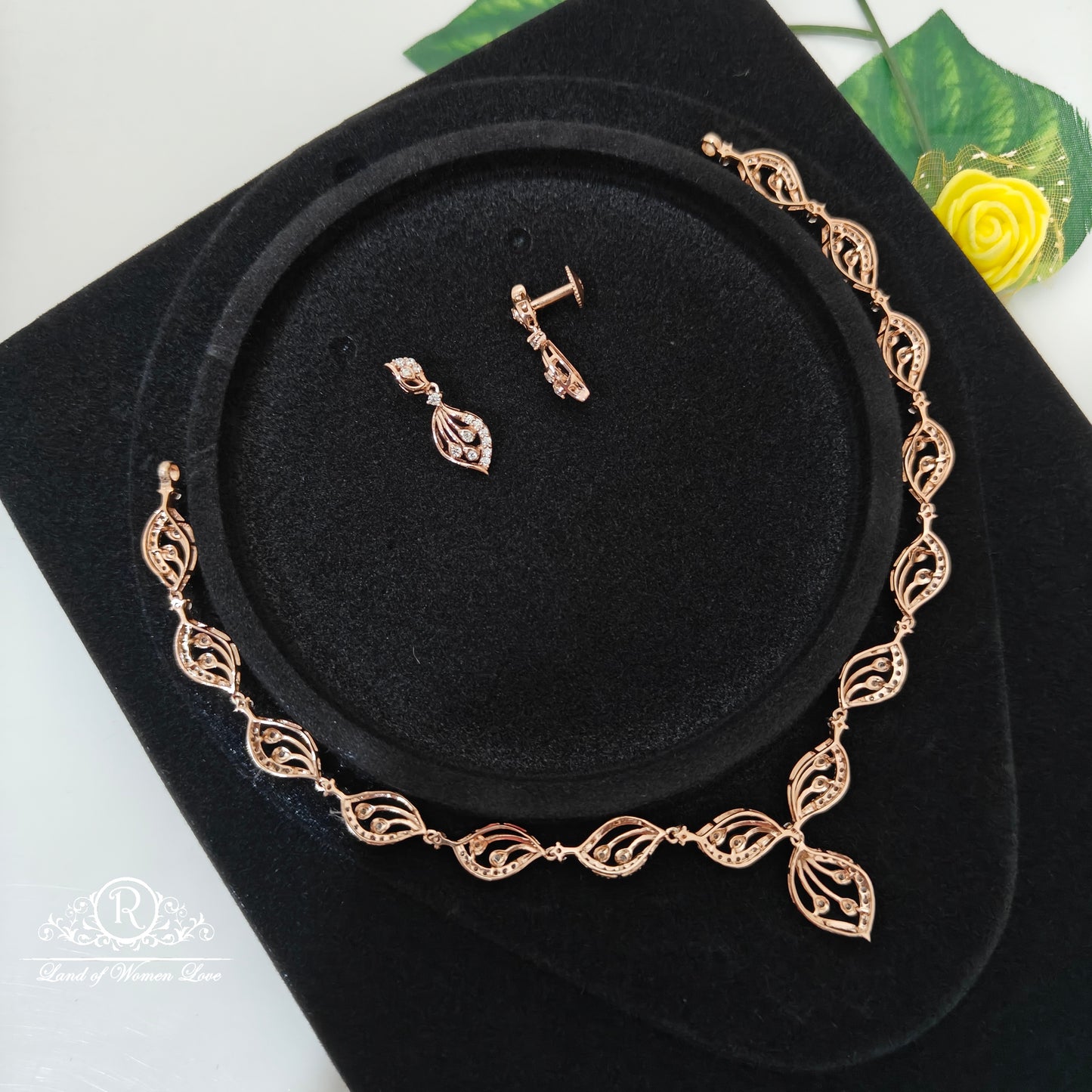 92.5 silver rosegold polish necklace with earrings set-RCDS0656