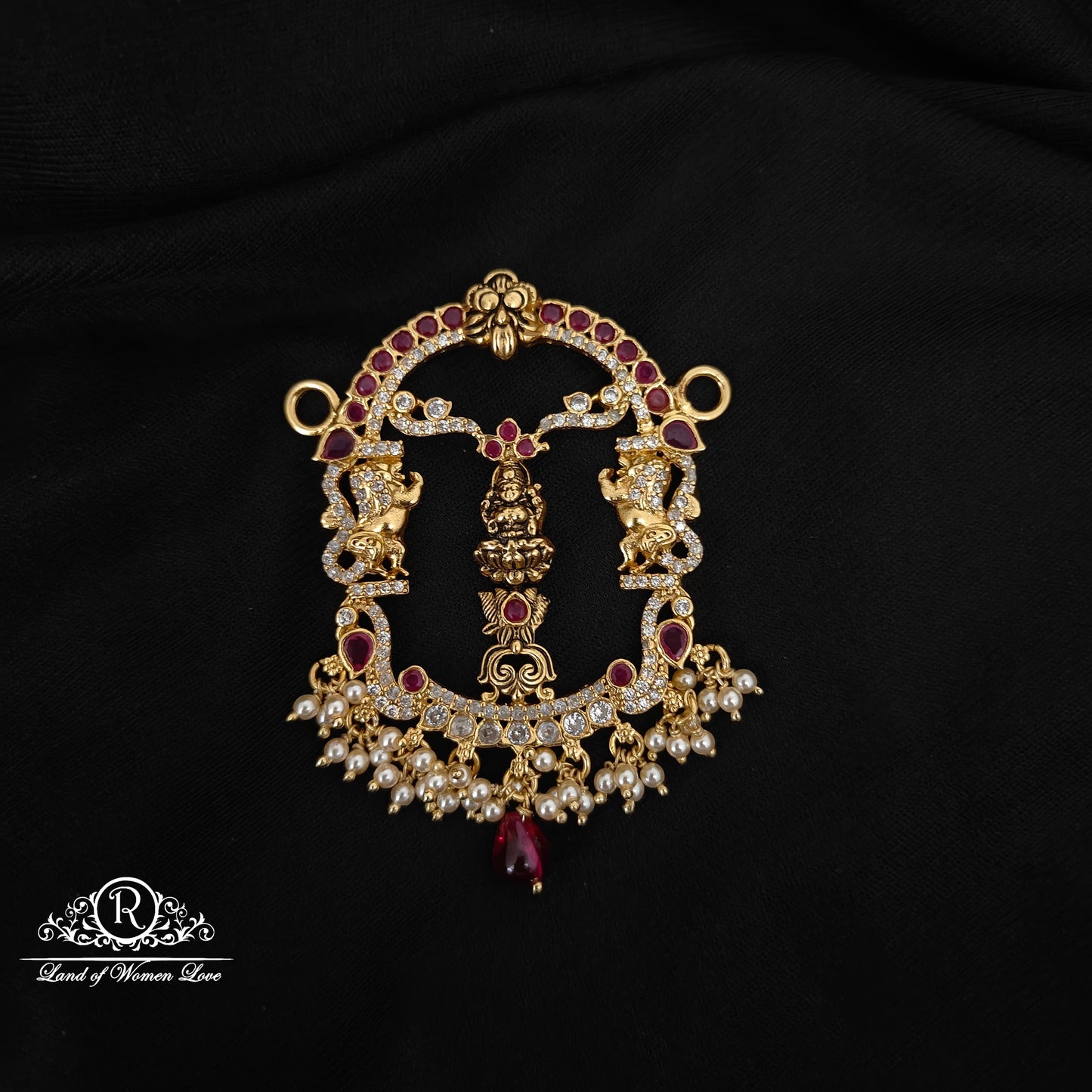 92.5  SILVER LAKSHMI DEVI RUBY STONE MALA LOCKET -RCM1385-1