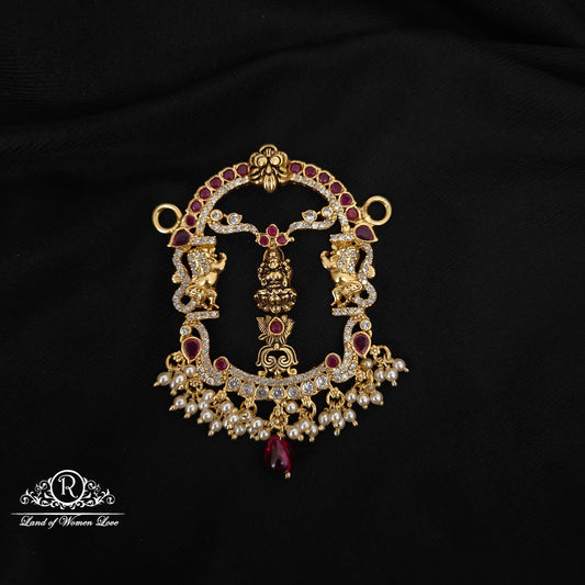 92.5  SILVER LAKSHMI DEVI RUBY STONE MALA LOCKET -RCM1385-1