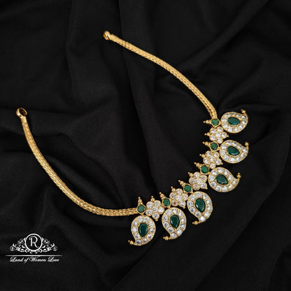 92.5 SILVER MANGO DESGIN WHITE STONE NECKLACE-RCM1422