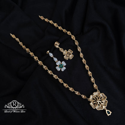 92.5-SILVER DIAMOND FINISHING NECKLACE WITH EARRINGS-RCZ1095