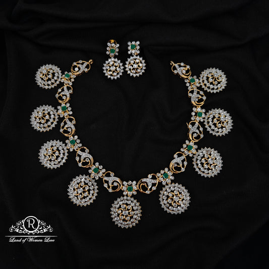 92.5 SILVER DIAMOND FINISHING NECKLACE WITH EARRINGS-RCHD112