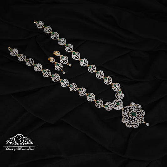 92.5 SILVER DIAMOND FINISHING HARAM WITH EARRINGS-RCHD108