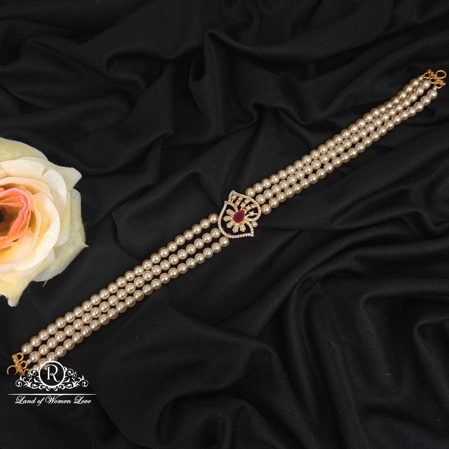 92.5 Silver pearl chocker-RCJR1099