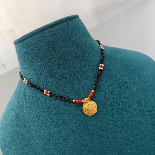 92.5 silver Black Beads with kasu locket-RCH1384