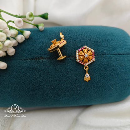 92.5 Silver Small Flower Desgin  Stone  Earrings-RCR057